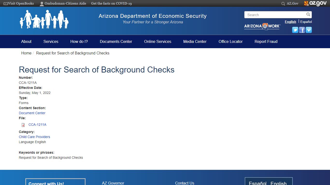 Request for Search of Background Checks | Arizona Department of ...